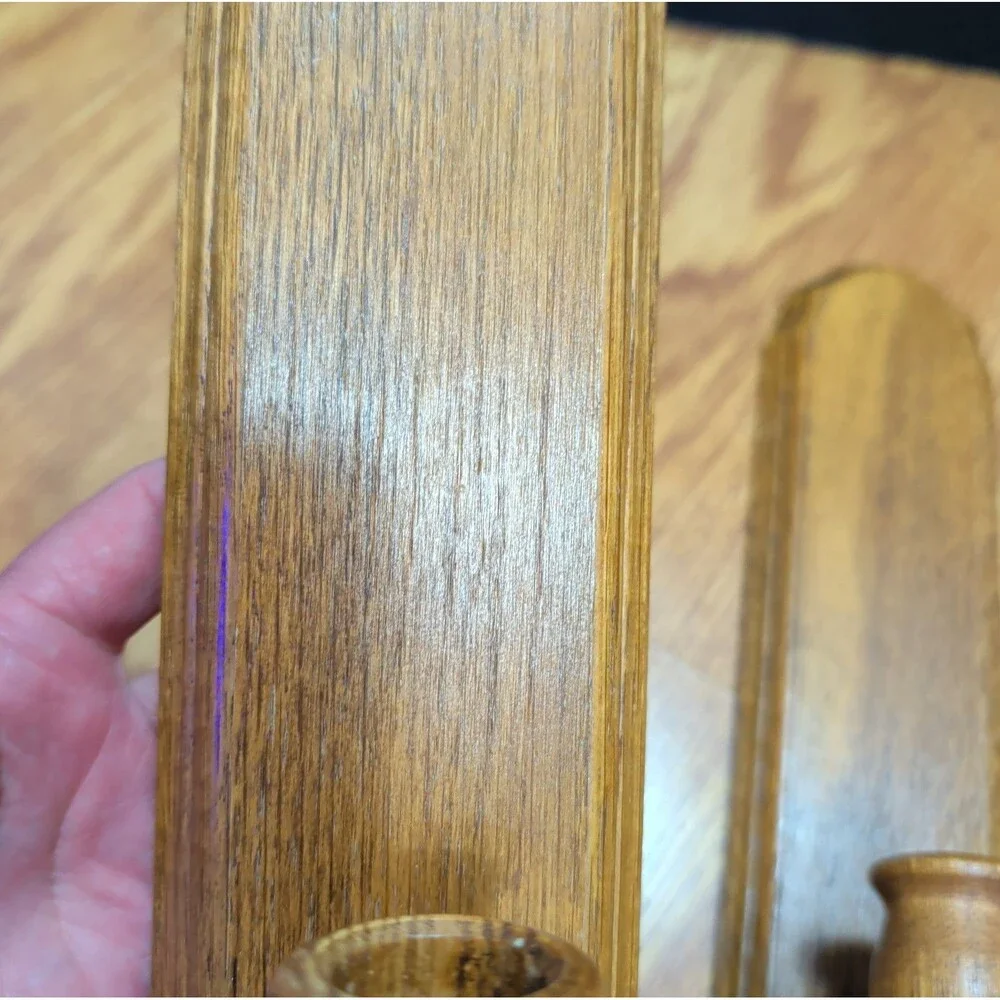 Vintage Wood Wall Sconce Candle Holders Pair 14”
